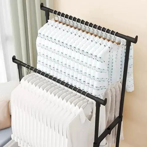 PERCHERO METALICO DOBLE PARA CLOSET ORGANIZADOR DE ROPA COLOR NEGRO - 4