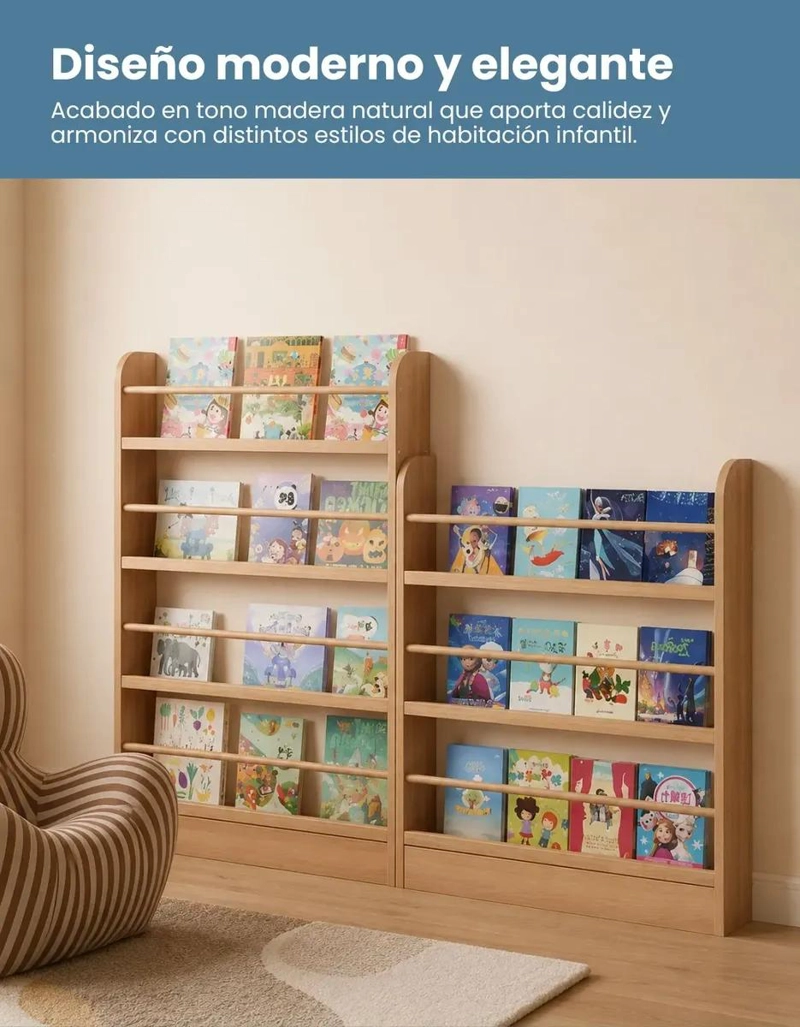 LIBRERO ORGANIZADOR INFANTIL DE MADERA CON 4 NIVELES Y GRAN CAPACIDAD - 5