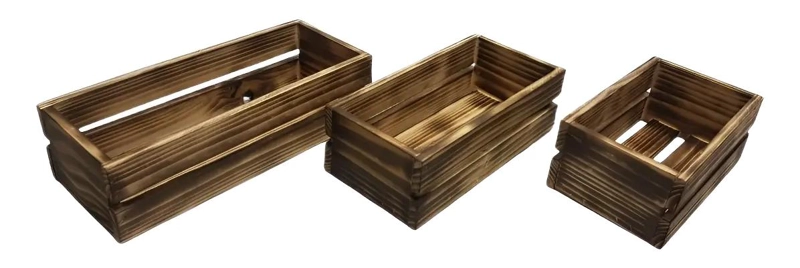 SET DE 3 CAJAS ORGANIZADORAS DE MADERA CON ACABADO RUSTICO - 1