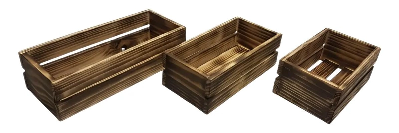 SET DE 3 CAJAS ORGANIZADORAS DE MADERA CON ACABADO RUSTICO - 3