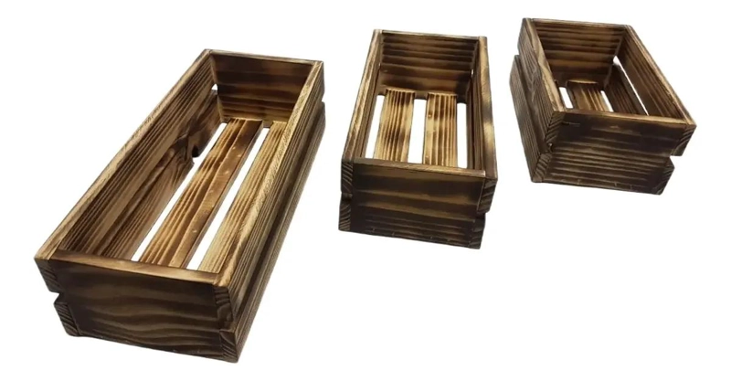 SET DE 3 CAJAS ORGANIZADORAS DE MADERA CON ACABADO RUSTICO - 4