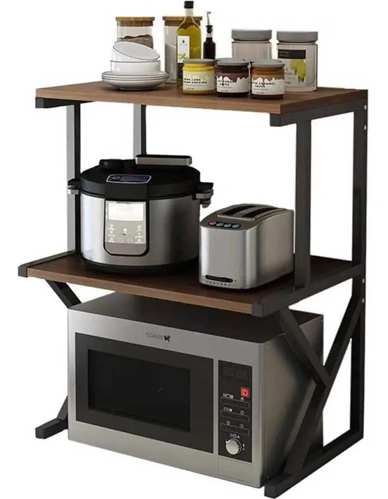 RACK ORGANIZADOR NEGRO PARA MICROONDAS DE 2 NIVELES EN MADERA RESISTENTE - 1