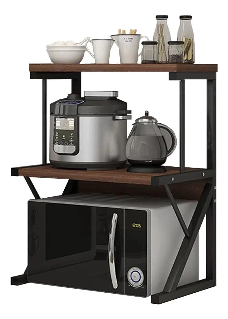 RACK ORGANIZADOR NEGRO PARA MICROONDAS DE 2 NIVELES EN MADERA RESISTENTE - 2