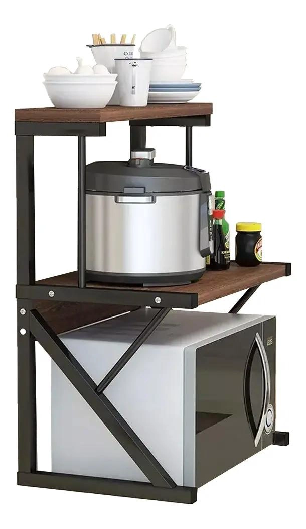 RACK ORGANIZADOR NEGRO PARA MICROONDAS DE 2 NIVELES EN MADERA RESISTENTE - 3