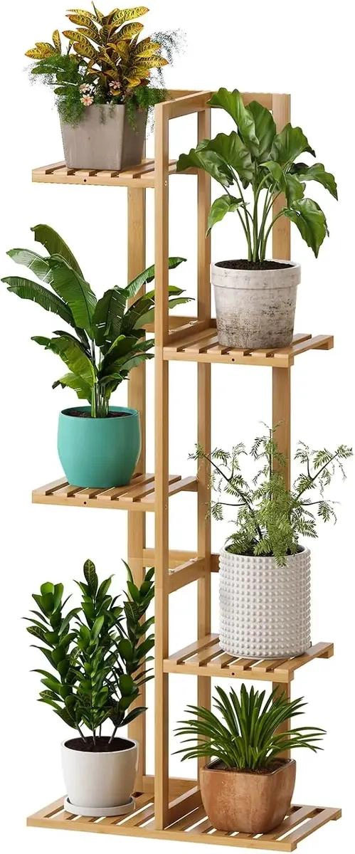 ESTANTE ORGANIZADOR DE BAMBU CON 5 NIVELES PARA PLANTAS Y LIBROS - 1