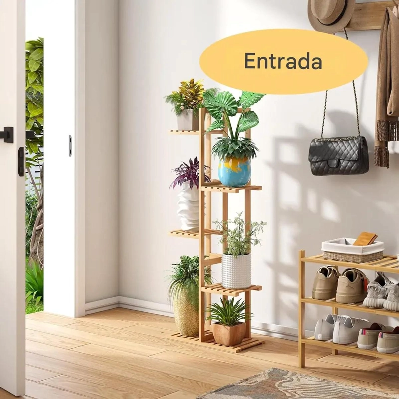 ESTANTE ORGANIZADOR DE BAMBU CON 5 NIVELES PARA PLANTAS Y LIBROS - 5