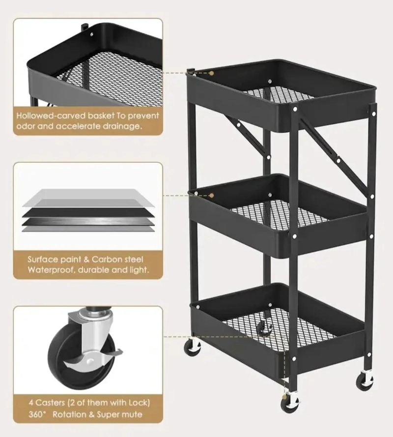 CARRITO ORGANIZADOR METALICO DE 3 NIVELES PARA FRUTAS Y VERDURAS - 3