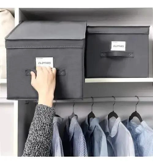 CAJA ORGANIZADORA PARA ROPA CON TAPA MULTIUSO DE TELA PARA CLOSET - 5