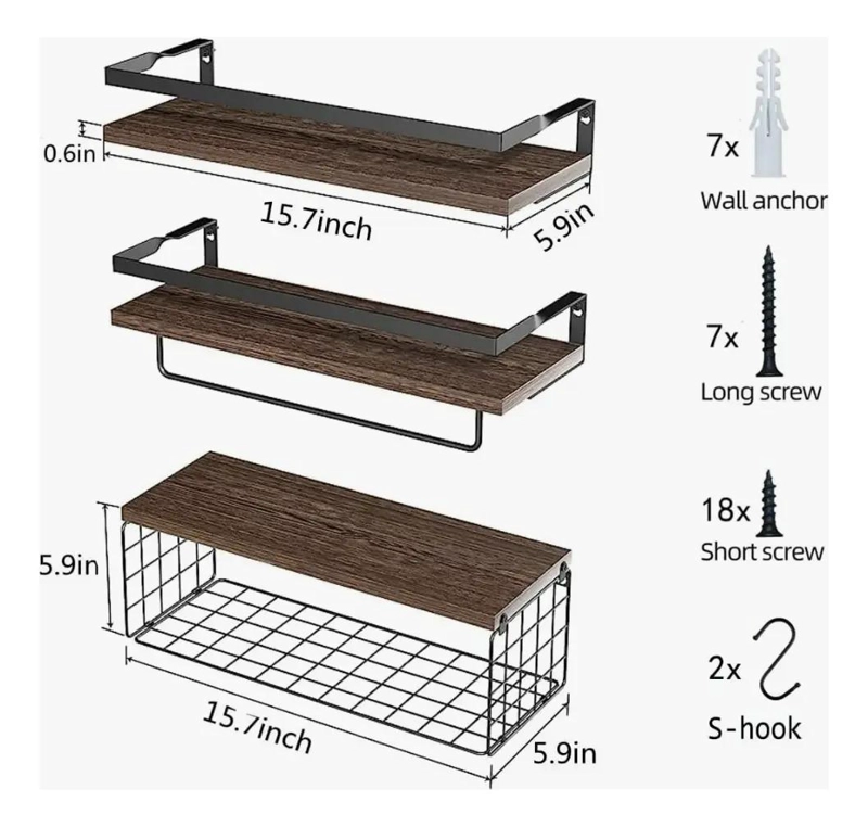 KIT DE 3 REPISAS FLOTANTES PARA MONTAJE EN PARED RESISTENTES Y DECORATIVAS - 5
