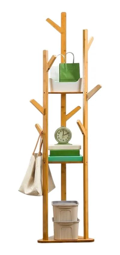 PERCHERO DE PIE DE BAMBU CON REPISAS Y COLGADOR ORGANIZADOR PARA ROPA - 3