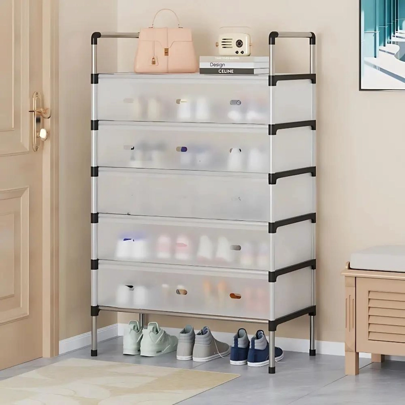 ORGANIZADOR METALICO PARA ZAPATOS CON ESTANTES Y PROTECCION CONTRA POLVO - 1