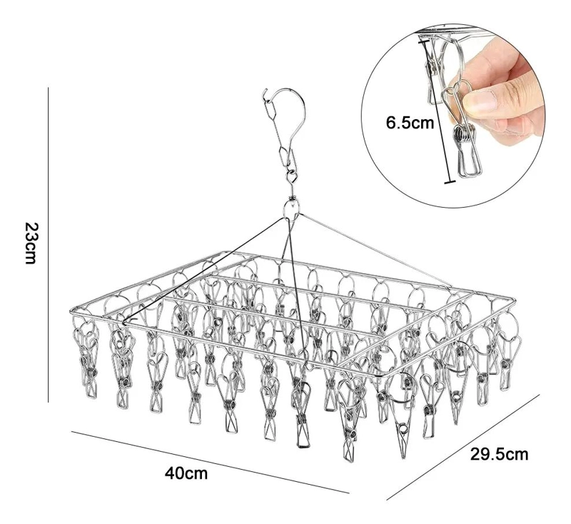 COLGADOR DE ACERO PARA ROPA INTERIOR CON 50 CLIPS RESISTENTES - 2