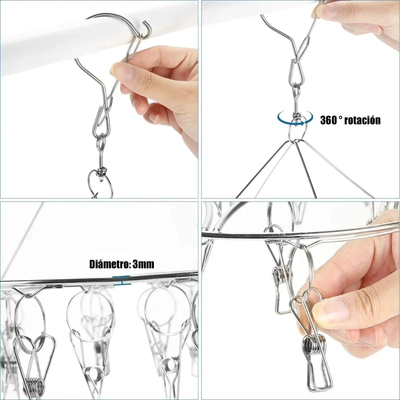 COLGADOR DE ACERO PARA ROPA INTERIOR CON 50 CLIPS RESISTENTES - 3