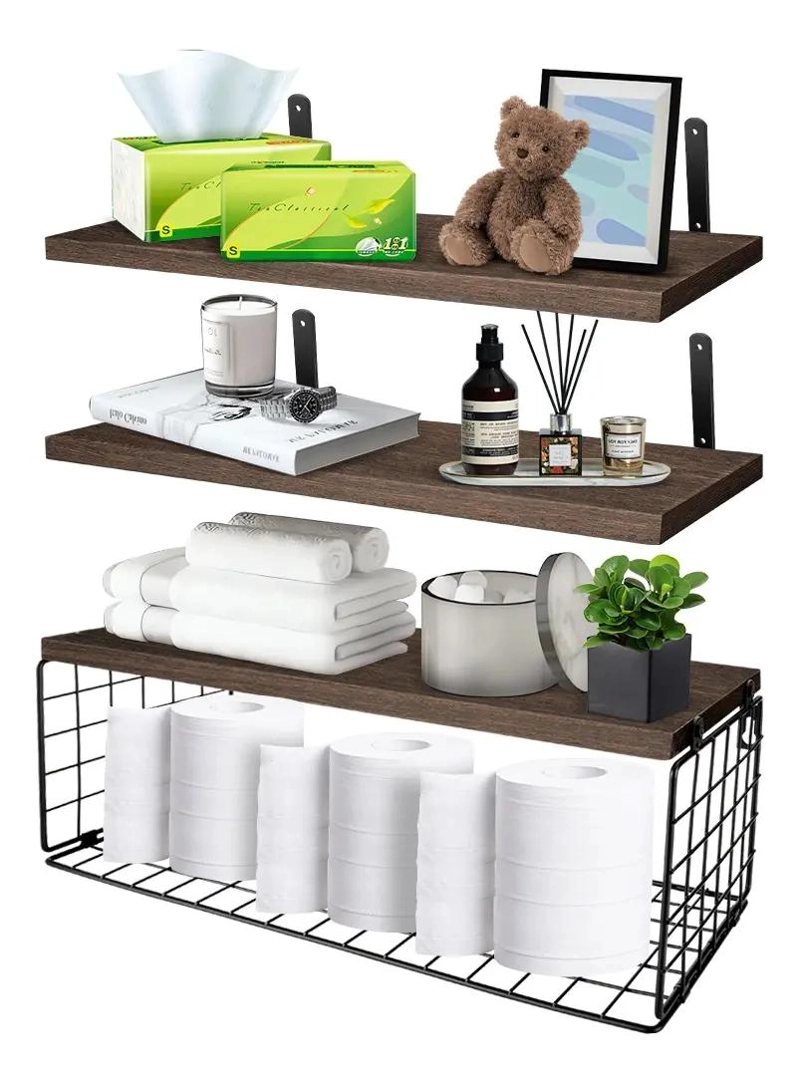 CONJUNTO DE 3 REPISAS FLOTANTES MODERNAS DE MADERA DE PINO - 1