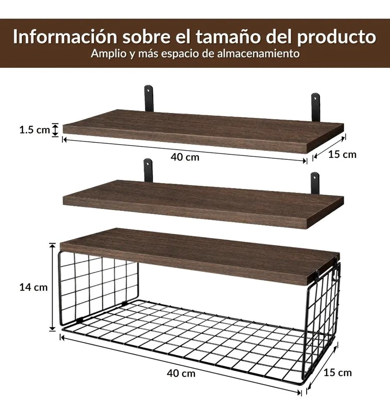CONJUNTO DE 3 REPISAS FLOTANTES MODERNAS DE MADERA DE PINO - 2