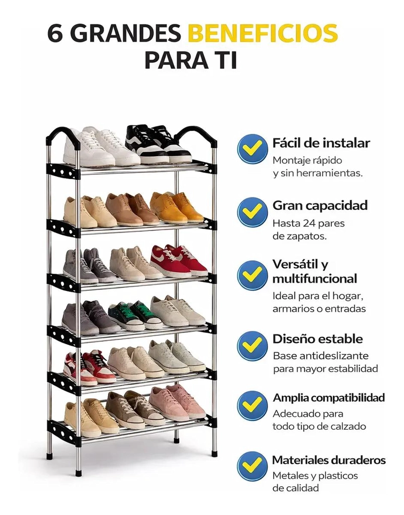 ZAPATERO METALICO AJUSTABLE CON 6 NIVELES PARA ORGANIZACION EFICIENTE - 3