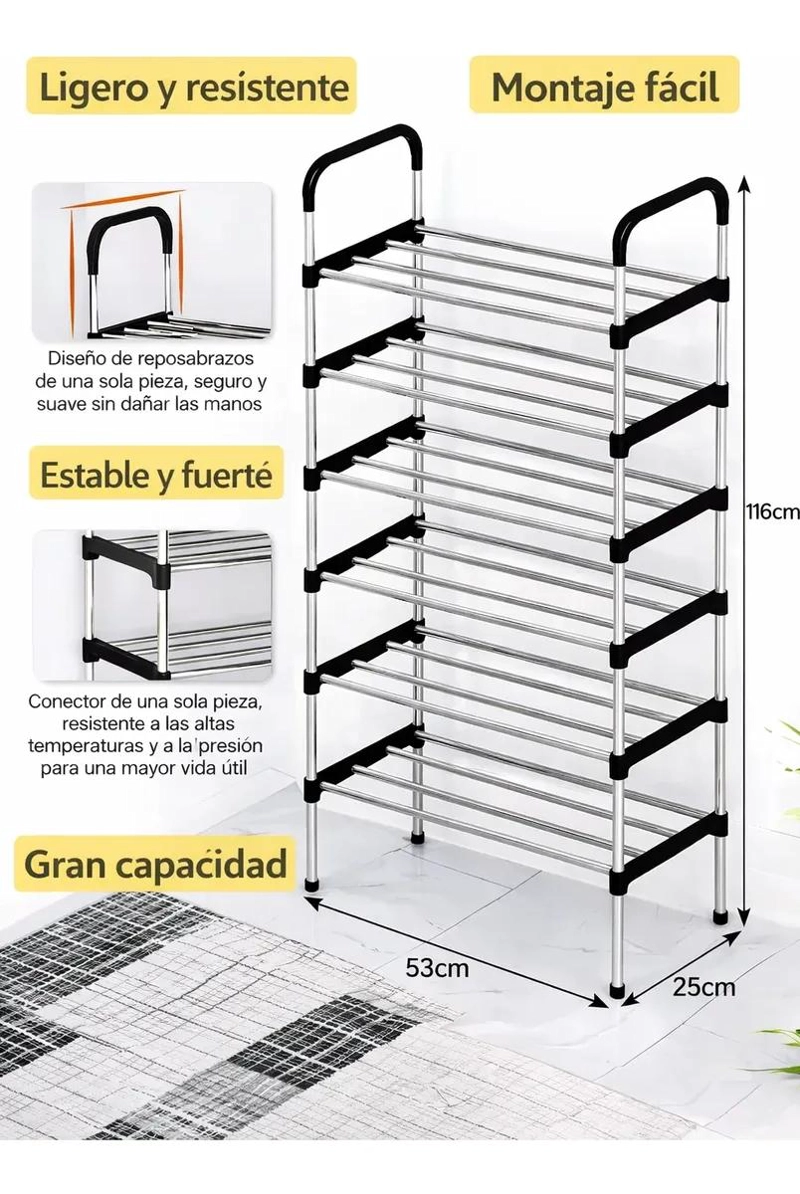 ZAPATERO METALICO AJUSTABLE CON 6 NIVELES PARA ORGANIZACION EFICIENTE - 4
