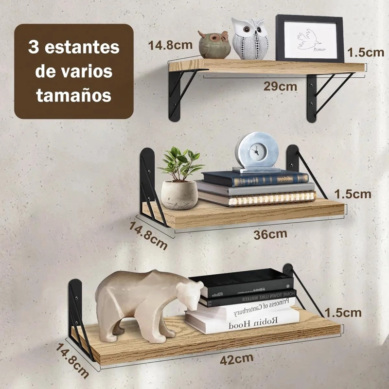 REPISAS FLOTANTES DE MADERA MULTIPROPOSITO PARA BAÑO Y HOGAR - 2
