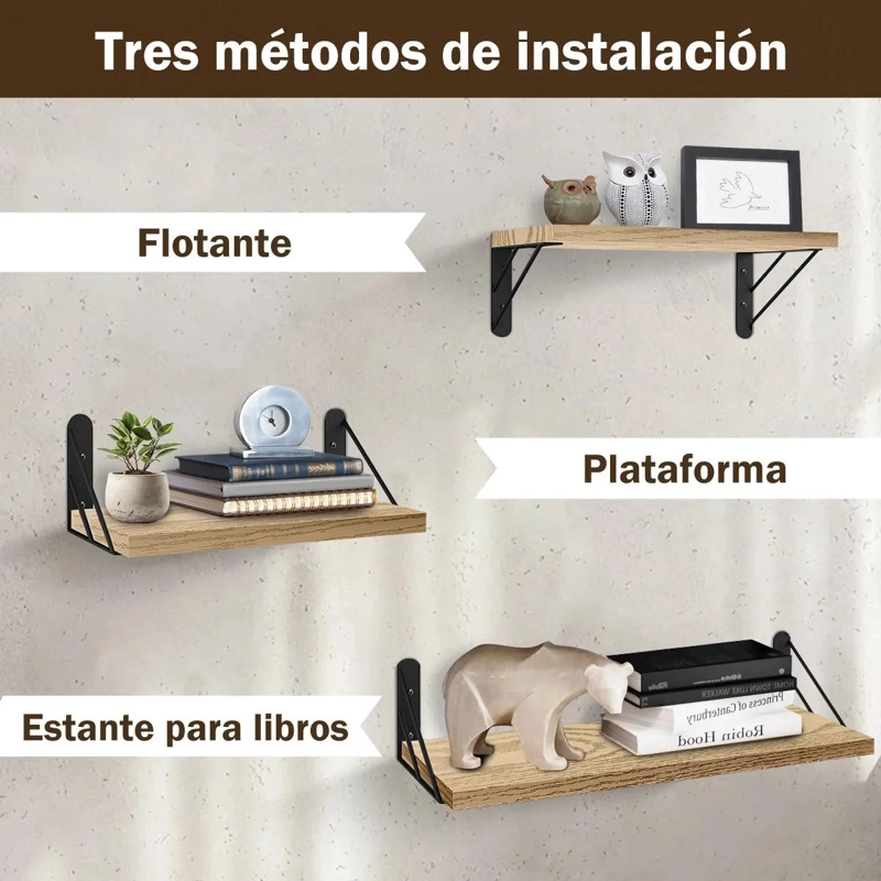 REPISAS FLOTANTES DE MADERA MULTIPROPOSITO PARA BAÑO Y HOGAR - 3