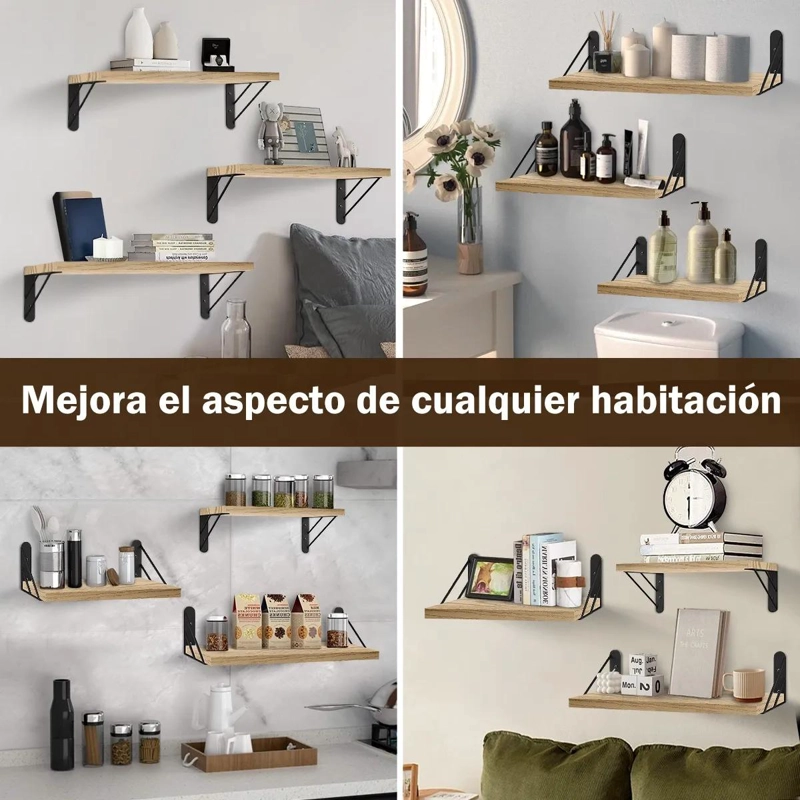 REPISAS FLOTANTES DE MADERA MULTIPROPOSITO PARA BAÑO Y HOGAR - 4