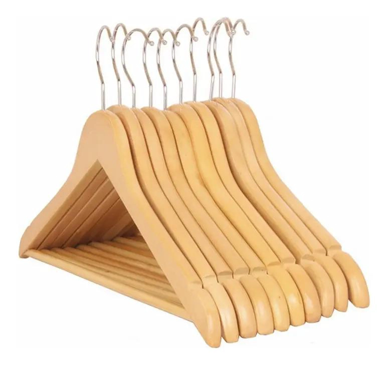 SET DE 10 COLGADORES DE MADERA CON GANCHOS ANTIDESLIZANTES PARA ROPA - 1