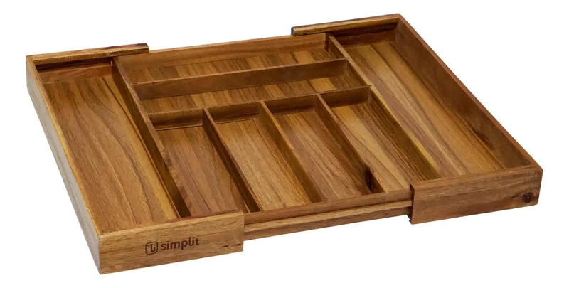 ORGANIZADOR DE CUBIERTOS EXPANDIBLE DE MADERA DE ACACIA PARA CAJONES - 1
