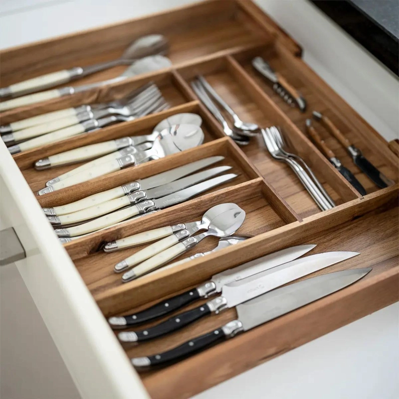 ORGANIZADOR DE CUBIERTOS EXPANDIBLE DE MADERA DE ACACIA PARA CAJONES - 2