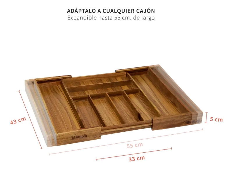 ORGANIZADOR DE CUBIERTOS EXPANDIBLE DE MADERA DE ACACIA PARA CAJONES - 4
