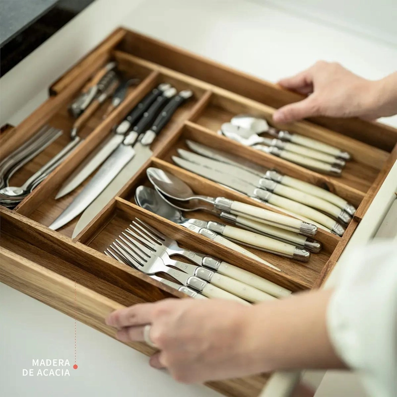 ORGANIZADOR DE CUBIERTOS EXPANDIBLE DE MADERA DE ACACIA PARA CAJONES - 5
