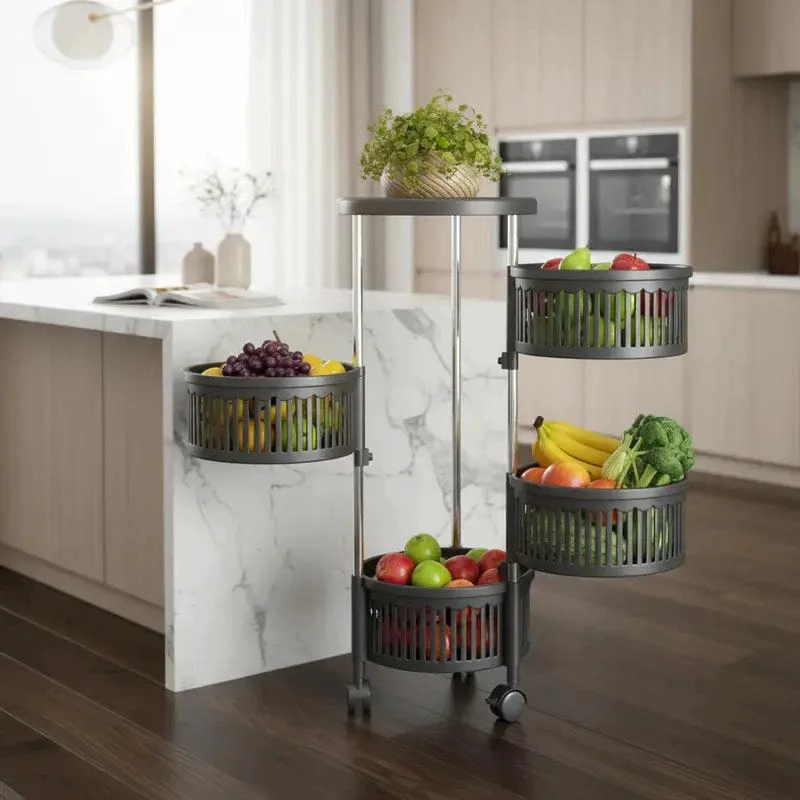 CARRITO ORGANIZADOR GIRATORIO CON 4 ESTANTES PARA FRUTAS Y VERDURAS - 1