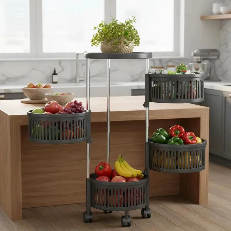 CARRITO ORGANIZADOR GIRATORIO CON 4 ESTANTES PARA FRUTAS Y VERDURAS - 2