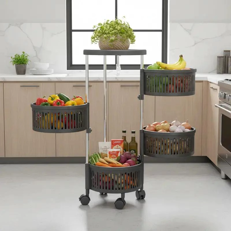 CARRITO ORGANIZADOR GIRATORIO CON 4 ESTANTES PARA FRUTAS Y VERDURAS - 3