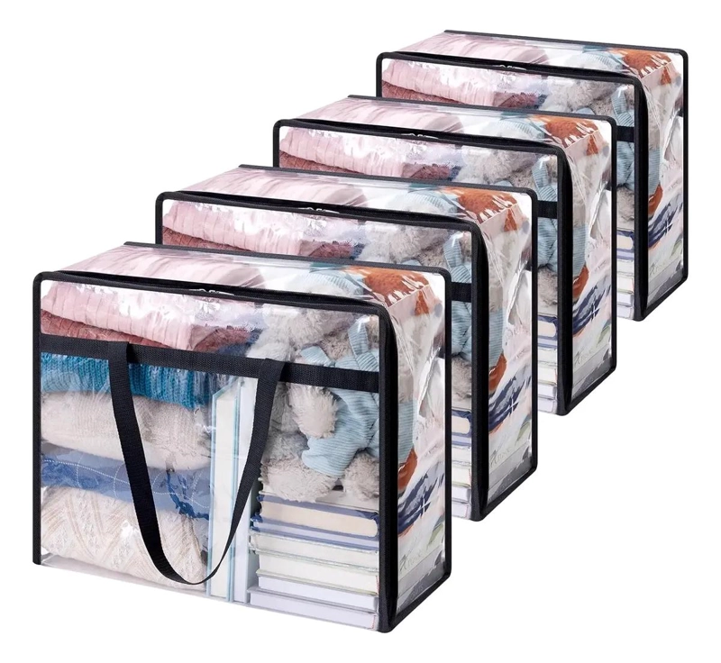 JUEGO DE 4 BOLSAS TRANSPARENTES CON ASAS PARA GUARDAR ROPA DE 40 LITROS - 1
