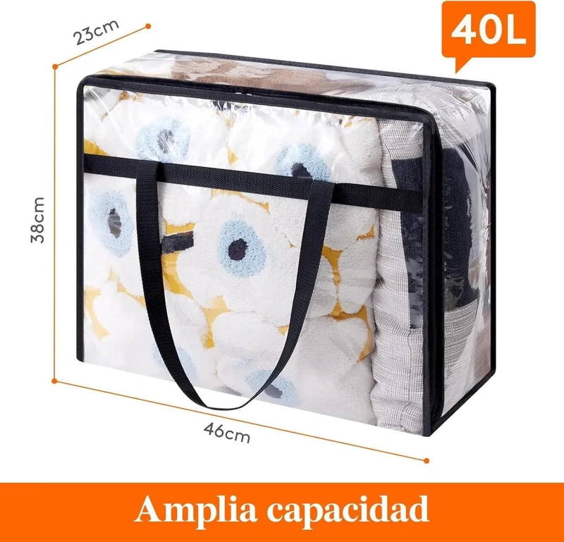 JUEGO DE 4 BOLSAS TRANSPARENTES CON ASAS PARA GUARDAR ROPA DE 40 LITROS - 3