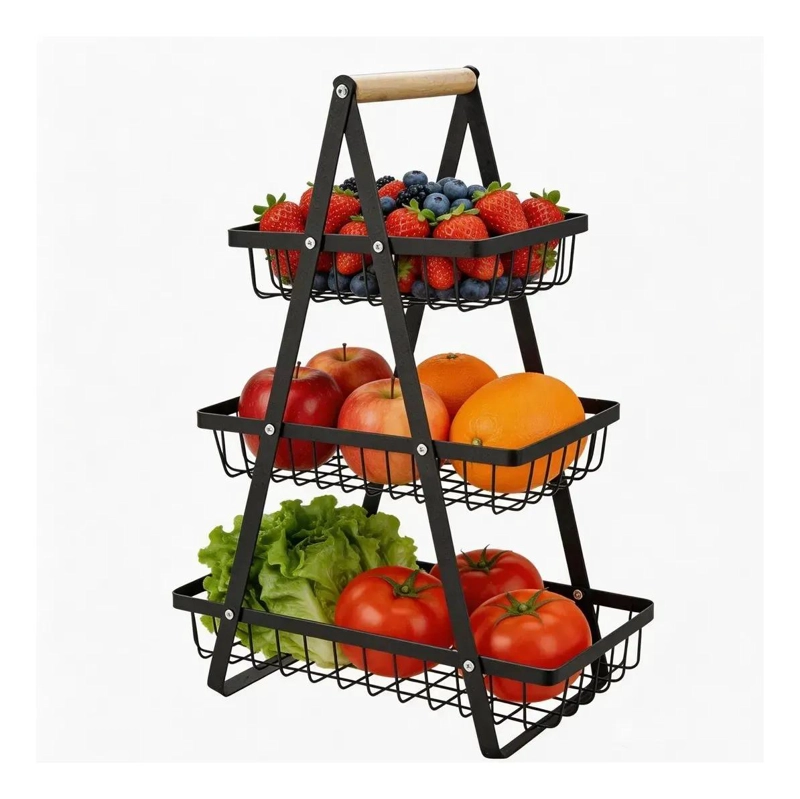 ORGANIZADOR MULTIUSO DE 3 NIVELES PARA FRUTAS Y VEGETALES EN NEGRO - 1