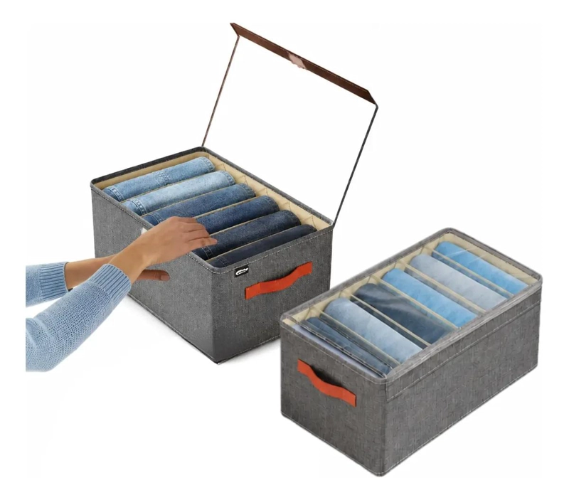 SET DE 2 CAJAS ORGANIZADORAS PLEGABLES PARA PANTALONES Y JEANS CON TAPA Y ASAS - 1