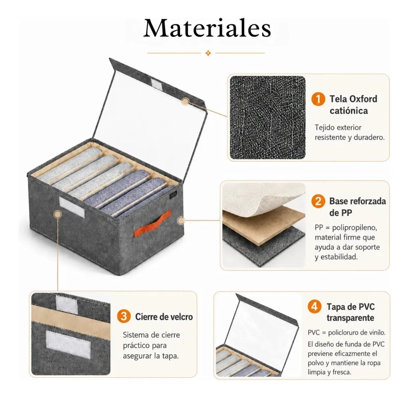 SET DE 2 CAJAS ORGANIZADORAS PLEGABLES PARA PANTALONES Y JEANS CON TAPA Y ASAS - 3