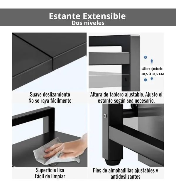 ESTANTE EXTENSIBLE PARA HORNO MICROONDAS CON GANCHOS ORGANIZADORES - 5