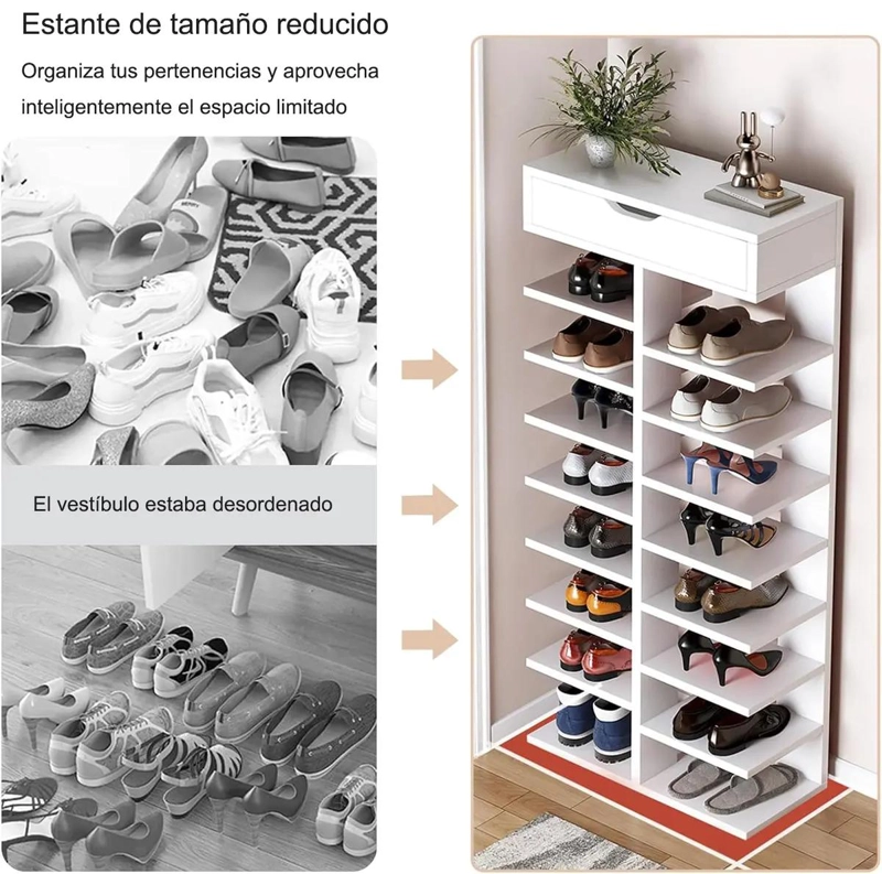 ORGANIZADOR VERTICAL PARA ZAPATOS CON CAJON Y 8 NIVELES DE ALMACENAMIENTO - 2