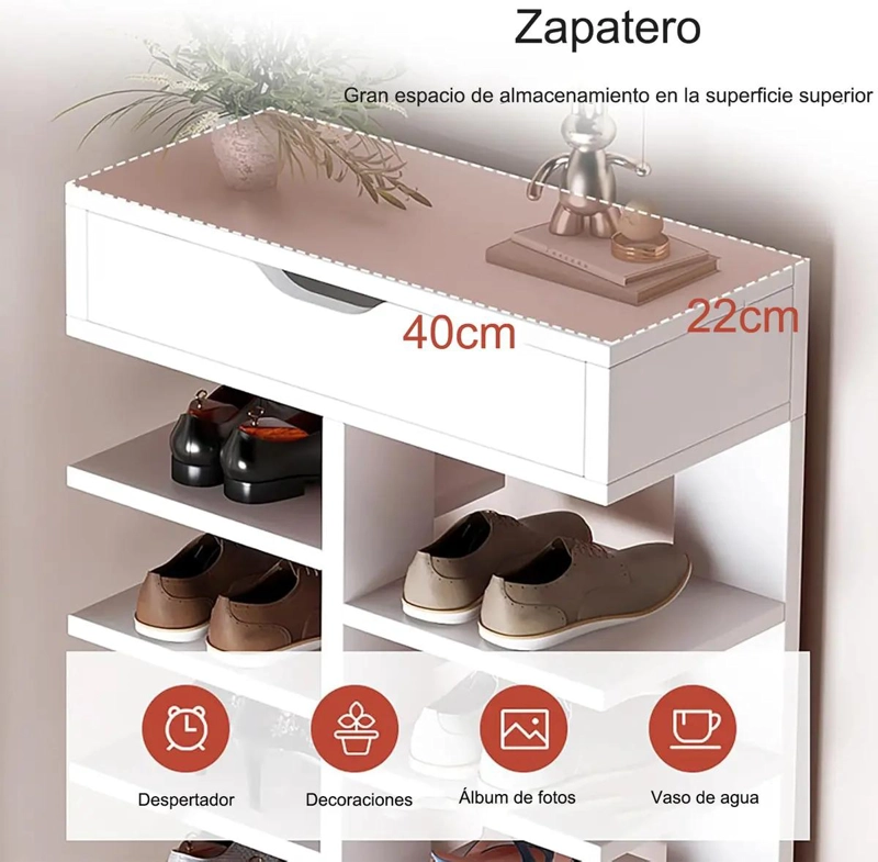 ORGANIZADOR VERTICAL PARA ZAPATOS CON CAJON Y 8 NIVELES DE ALMACENAMIENTO - 3