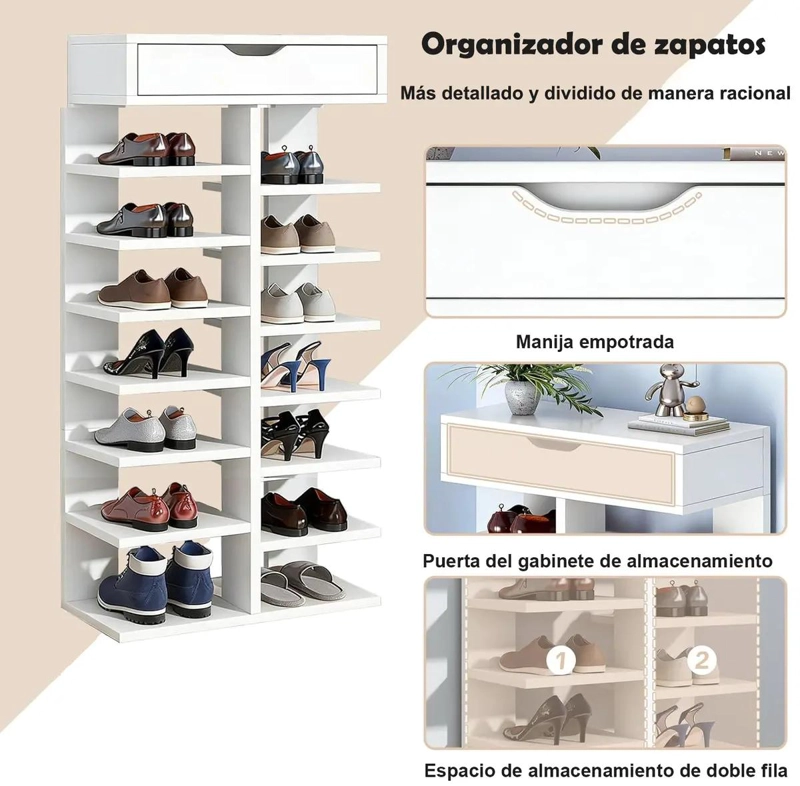 ORGANIZADOR VERTICAL PARA ZAPATOS CON CAJON Y 8 NIVELES DE ALMACENAMIENTO - 5