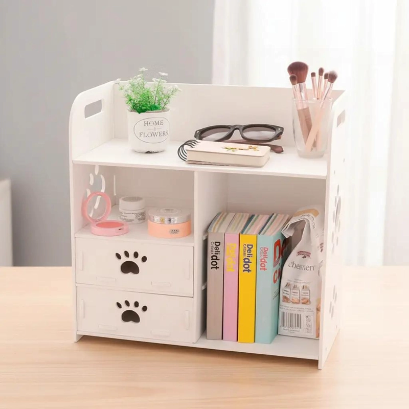 ESTANTE ORGANIZADOR BLANCO CON CAJONES Y DISEÑO HUELLA 29 CM - 1