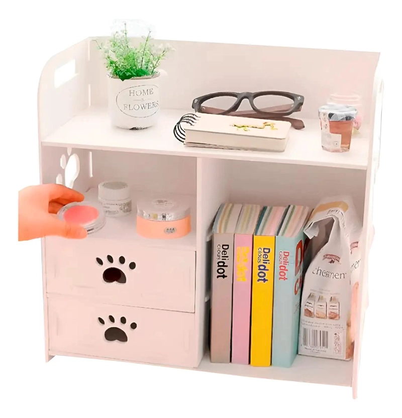 ESTANTE ORGANIZADOR BLANCO CON CAJONES Y DISEÑO HUELLA 29 CM - 2