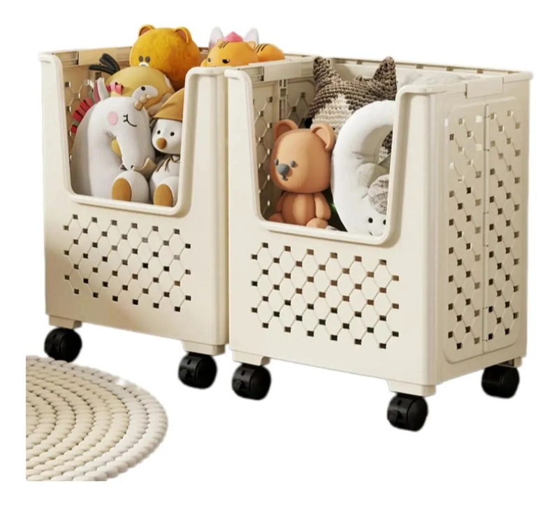 CESTA ORGANIZADORA PLEGABLE CON RUEDAS Y ASAS COLOR BEIGE - 1
