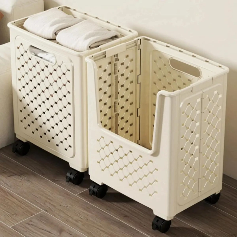 CESTA ORGANIZADORA PLEGABLE CON RUEDAS Y ASAS COLOR BEIGE - 2