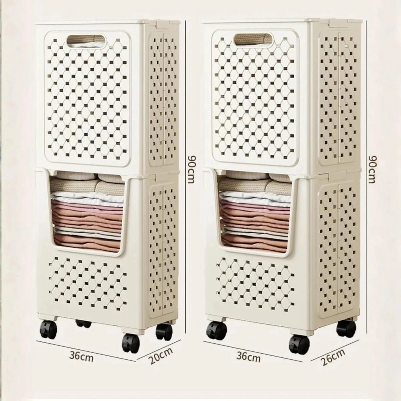 CESTA ORGANIZADORA PLEGABLE CON RUEDAS Y ASAS COLOR BEIGE - 4