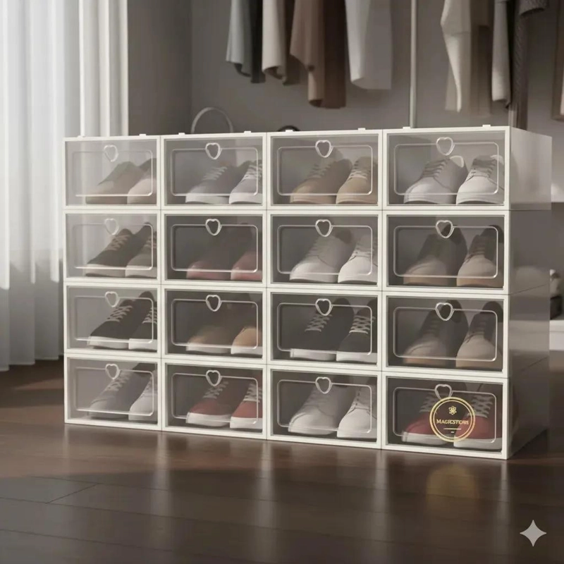 CAJA ORGANIZADORA APILABLE PARA 12 PARES DE ZAPATOS TRANSPARENTE - 1