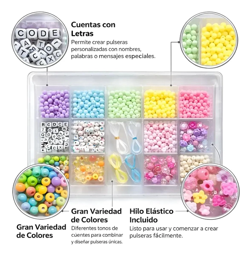SET COMPLETO DE BISUTERIA PARA NIÑAS CON CUENTAS Y HILOS PARA PULSERAS - 1