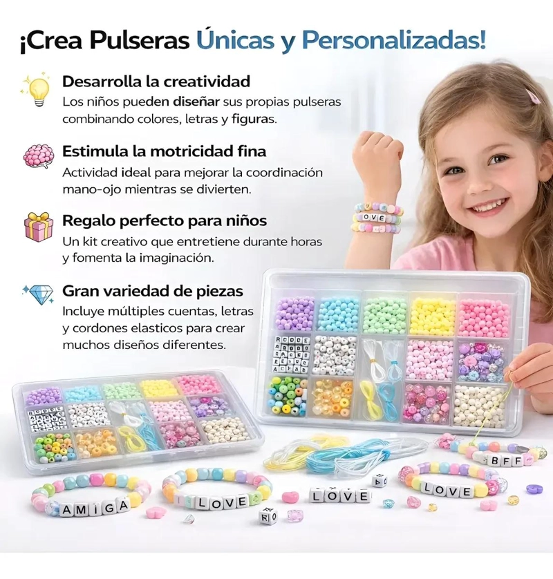 SET COMPLETO DE BISUTERIA PARA NIÑAS CON CUENTAS Y HILOS PARA PULSERAS - 2