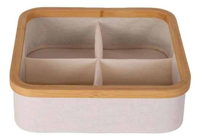 CAJA ORGANIZADORA DE TELA CON 4 DIVISIONES BEIGE 30X30X9 CM - 1